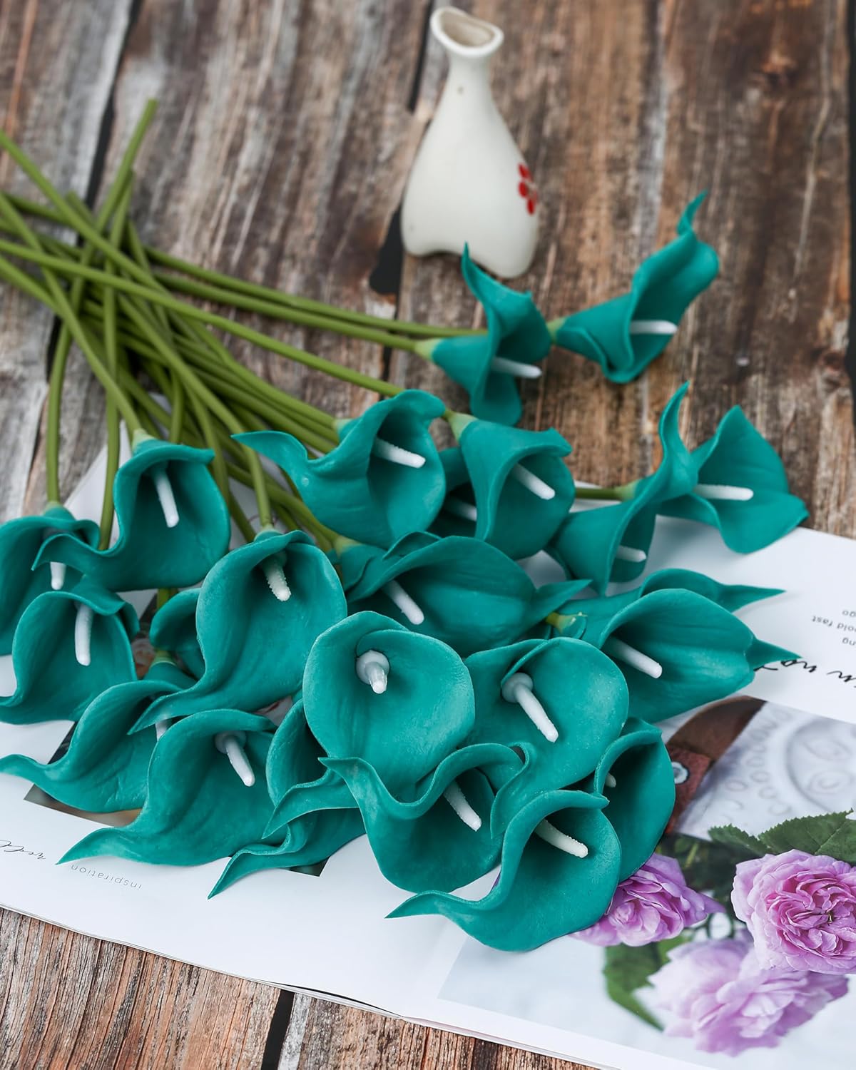 20Pcs Artificial Calla Lily Flower Real Touch Latex Flowers for DIY Wedding Bouquet Party Home Decor (Coral)