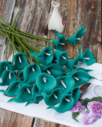 20Pcs Artificial Calla Lily Flower Real Touch Latex Flowers for DIY Wedding Bouquet Party Home Decor (Coral)