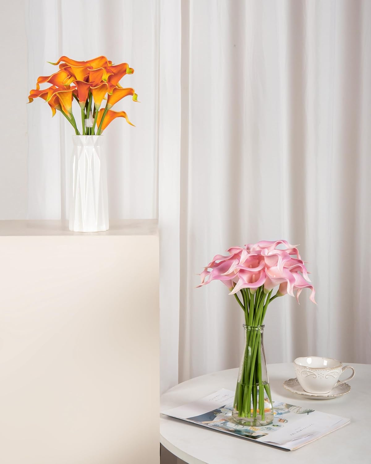 20Pcs Artificial Calla Lily Flower Real Touch Latex Flowers for DIY Wedding Bouquet Party Home Decor (Coral)