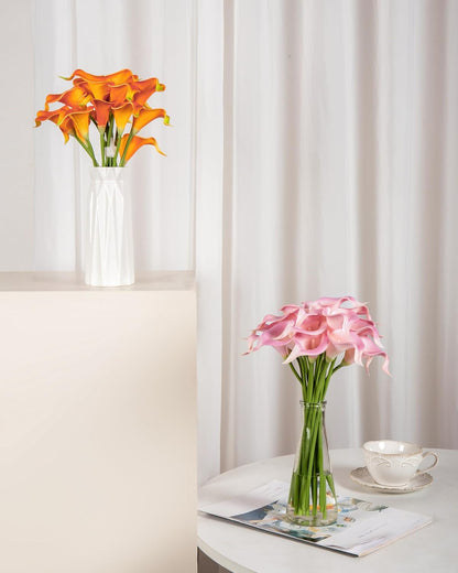 20Pcs Artificial Calla Lily Flower Real Touch Latex Flowers for DIY Wedding Bouquet Party Home Decor (Coral)