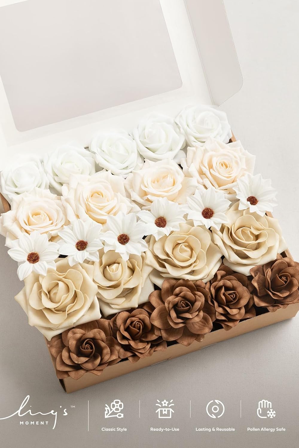 Artificial Flowers Fake Roses Faux Peony Foam Gardenia White | Foam Flower, Real Touch Filler Flower, Indoor Outdoor Decor, Table Centerpieces, Wedding Bouquets, Floral Arrangments, 23pcs