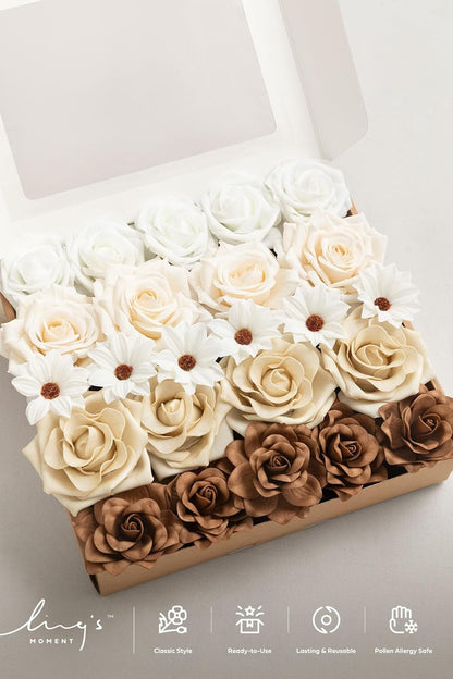 Artificial Flowers Fake Roses Faux Peony Foam Gardenia White | Foam Flower, Real Touch Filler Flower, Indoor Outdoor Decor, Table Centerpieces, Wedding Bouquets, Floral Arrangments, 23pcs