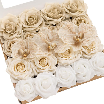 Artificial Flowers Fake Roses Faux Peony Foam Gardenia White | Foam Flower, Real Touch Filler Flower, Indoor Outdoor Decor, Table Centerpieces, Wedding Bouquets, Floral Arrangments, 23pcs