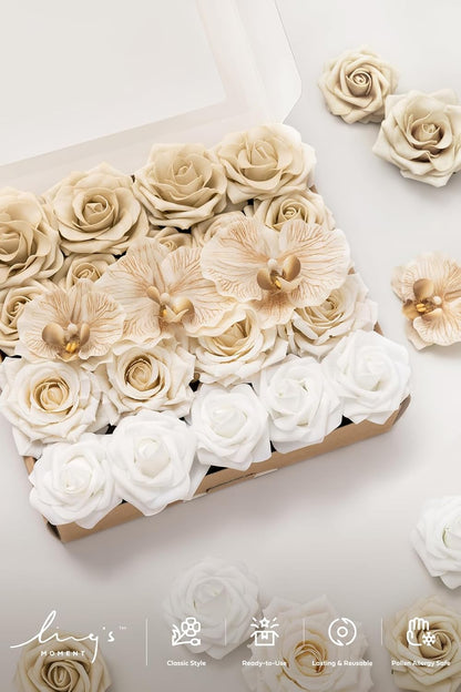 Artificial Flowers Fake Roses Faux Peony Foam Gardenia White | Foam Flower, Real Touch Filler Flower, Indoor Outdoor Decor, Table Centerpieces, Wedding Bouquets, Floral Arrangments, 23pcs