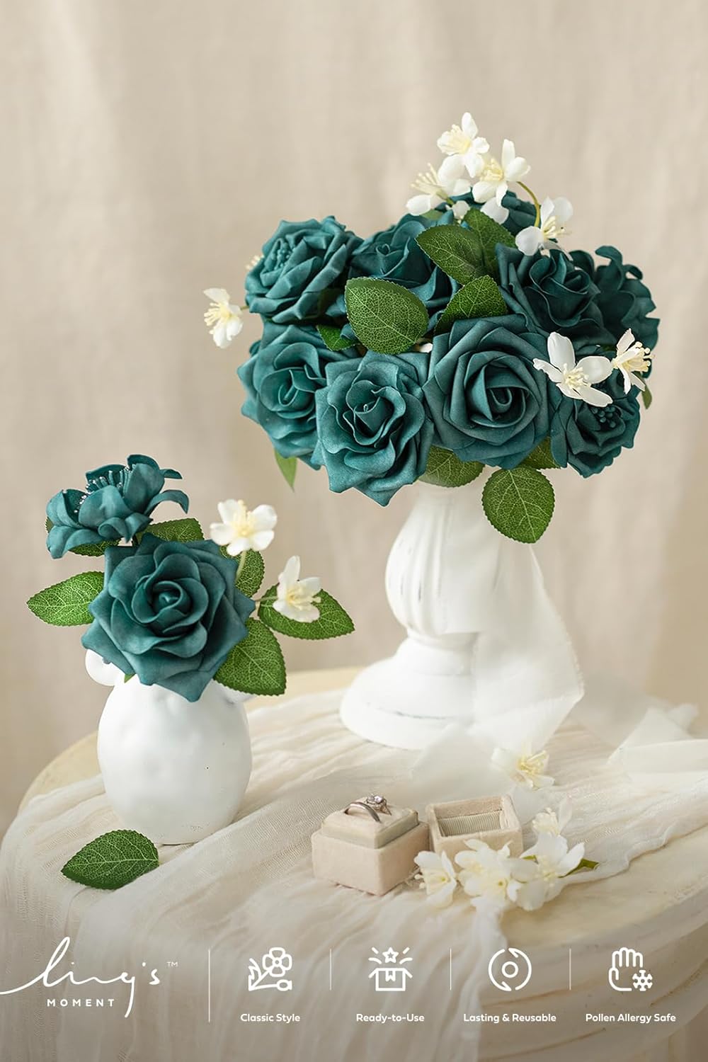 Artificial Flowers Fake Roses Faux Peony Foam Gardenia White | Foam Flower, Real Touch Filler Flower, Indoor Outdoor Decor, Table Centerpieces, Wedding Bouquets, Floral Arrangments, 23pcs