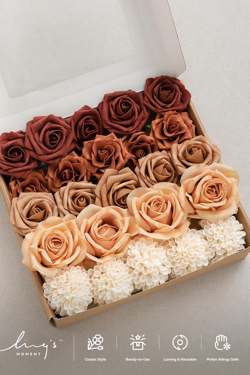 Artificial Flowers Fake Roses Faux Peony Foam Gardenia White | Foam Flower, Real Touch Filler Flower, Indoor Outdoor Decor, Table Centerpieces, Wedding Bouquets, Floral Arrangments, 23pcs