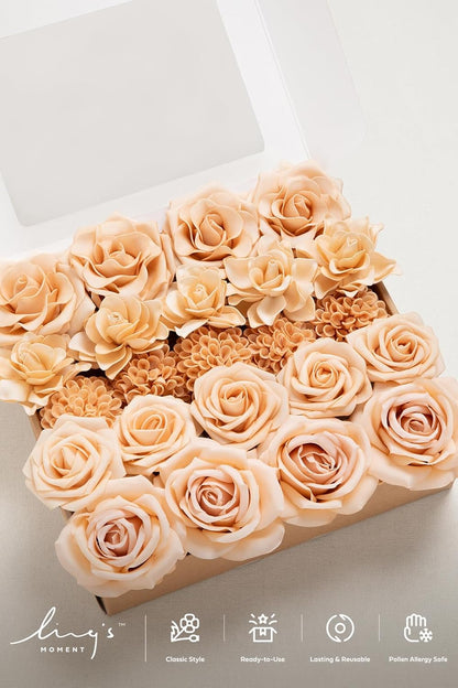 Artificial Flowers Fake Roses Faux Peony Foam Gardenia White | Foam Flower, Real Touch Filler Flower, Indoor Outdoor Decor, Table Centerpieces, Wedding Bouquets, Floral Arrangments, 23pcs