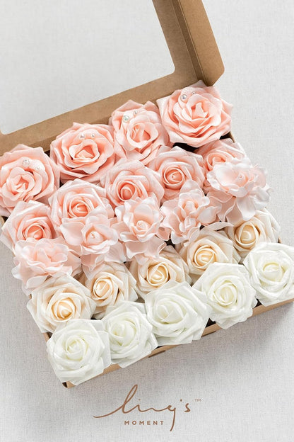 Artificial Flowers Fake Roses Faux Peony Foam Gardenia White | Foam Flower, Real Touch Filler Flower, Indoor Outdoor Decor, Table Centerpieces, Wedding Bouquets, Floral Arrangments, 23pcs
