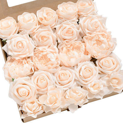 Artificial Flowers Fake Roses Faux Peony Foam Gardenia White | Foam Flower, Real Touch Filler Flower, Indoor Outdoor Decor, Table Centerpieces, Wedding Bouquets, Floral Arrangments, 23pcs