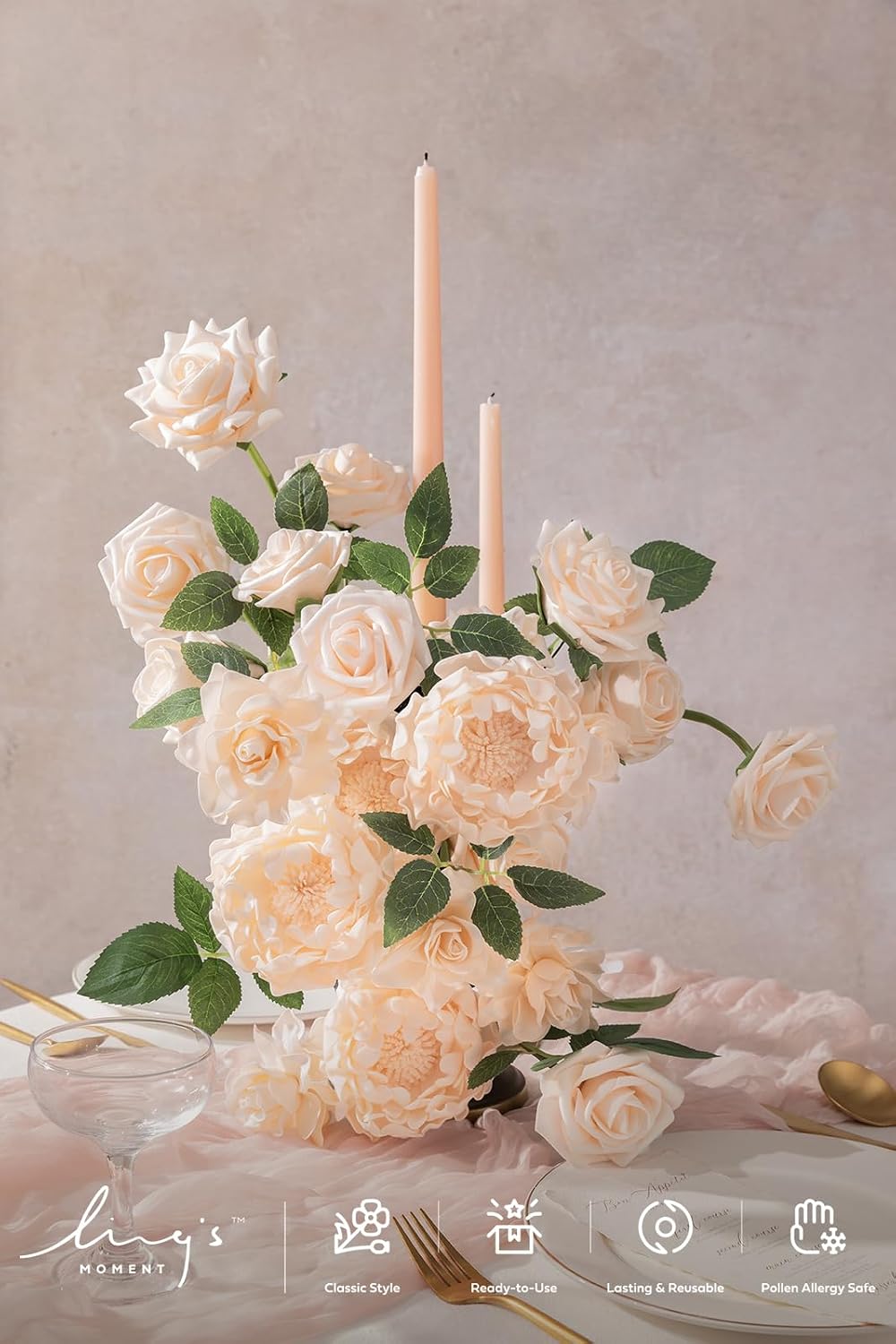 Artificial Flowers Fake Roses Faux Peony Foam Gardenia White | Foam Flower, Real Touch Filler Flower, Indoor Outdoor Decor, Table Centerpieces, Wedding Bouquets, Floral Arrangments, 23pcs
