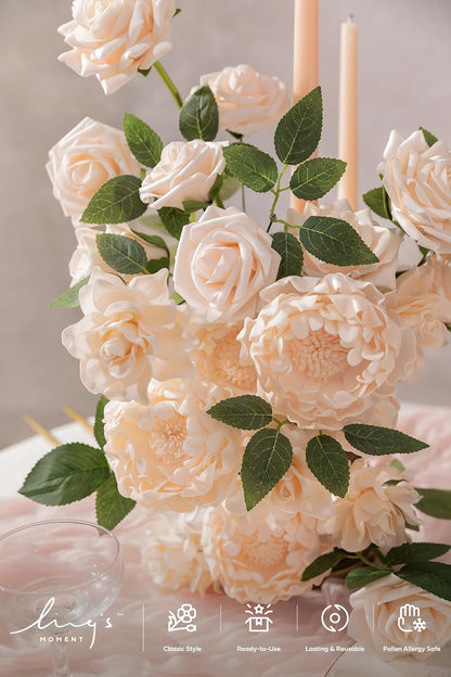 Artificial Flowers Fake Roses Faux Peony Foam Gardenia White | Foam Flower, Real Touch Filler Flower, Indoor Outdoor Decor, Table Centerpieces, Wedding Bouquets, Floral Arrangments, 23pcs