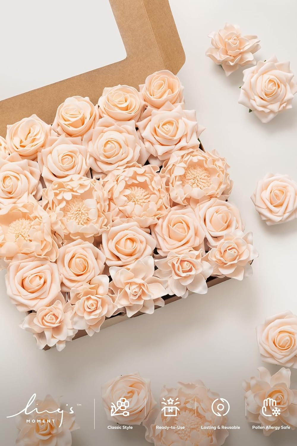 Artificial Flowers Fake Roses Faux Peony Foam Gardenia White | Foam Flower, Real Touch Filler Flower, Indoor Outdoor Decor, Table Centerpieces, Wedding Bouquets, Floral Arrangments, 23pcs