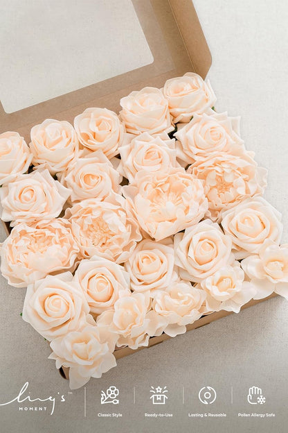Artificial Flowers Fake Roses Faux Peony Foam Gardenia White | Foam Flower, Real Touch Filler Flower, Indoor Outdoor Decor, Table Centerpieces, Wedding Bouquets, Floral Arrangments, 23pcs