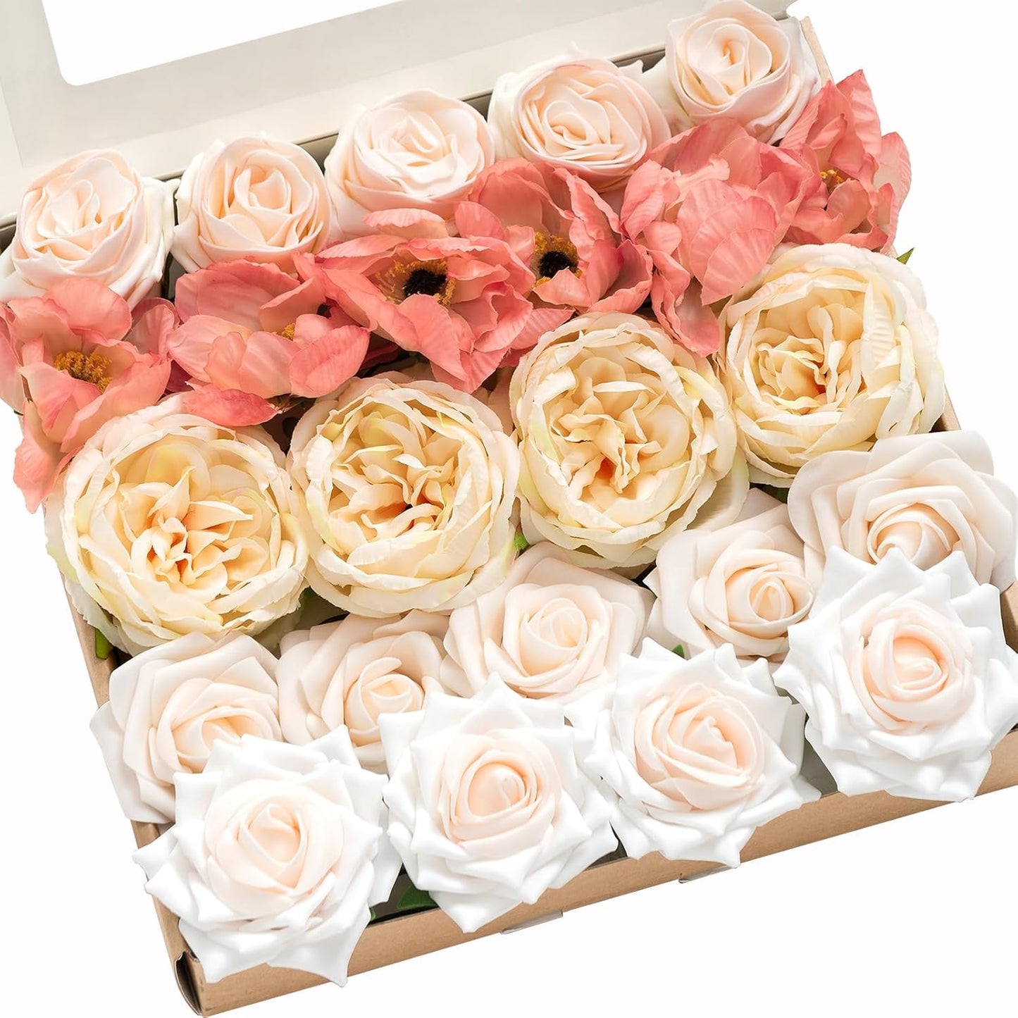 Artificial Flowers Fake Roses Faux Peony Foam Gardenia White | Foam Flower, Real Touch Filler Flower, Indoor Outdoor Decor, Table Centerpieces, Wedding Bouquets, Floral Arrangments, 23pcs