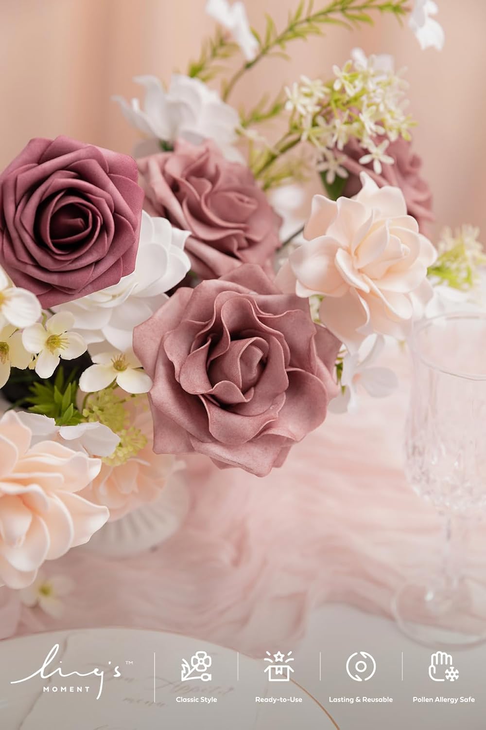 Artificial Flowers Fake Roses Faux Peony Foam Gardenia White | Foam Flower, Real Touch Filler Flower, Indoor Outdoor Decor, Table Centerpieces, Wedding Bouquets, Floral Arrangments, 23pcs