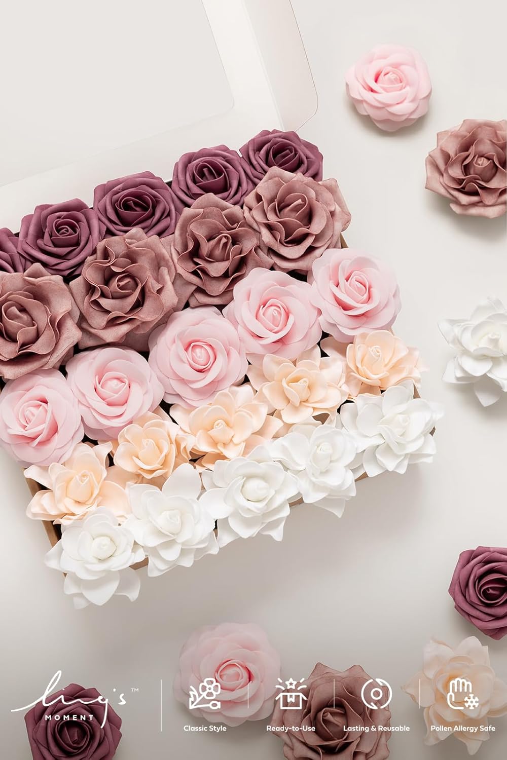 Artificial Flowers Fake Roses Faux Peony Foam Gardenia White | Foam Flower, Real Touch Filler Flower, Indoor Outdoor Decor, Table Centerpieces, Wedding Bouquets, Floral Arrangments, 23pcs