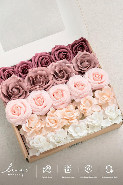 Artificial Flowers Fake Roses Faux Peony Foam Gardenia White | Foam Flower, Real Touch Filler Flower, Indoor Outdoor Decor, Table Centerpieces, Wedding Bouquets, Floral Arrangments, 23pcs