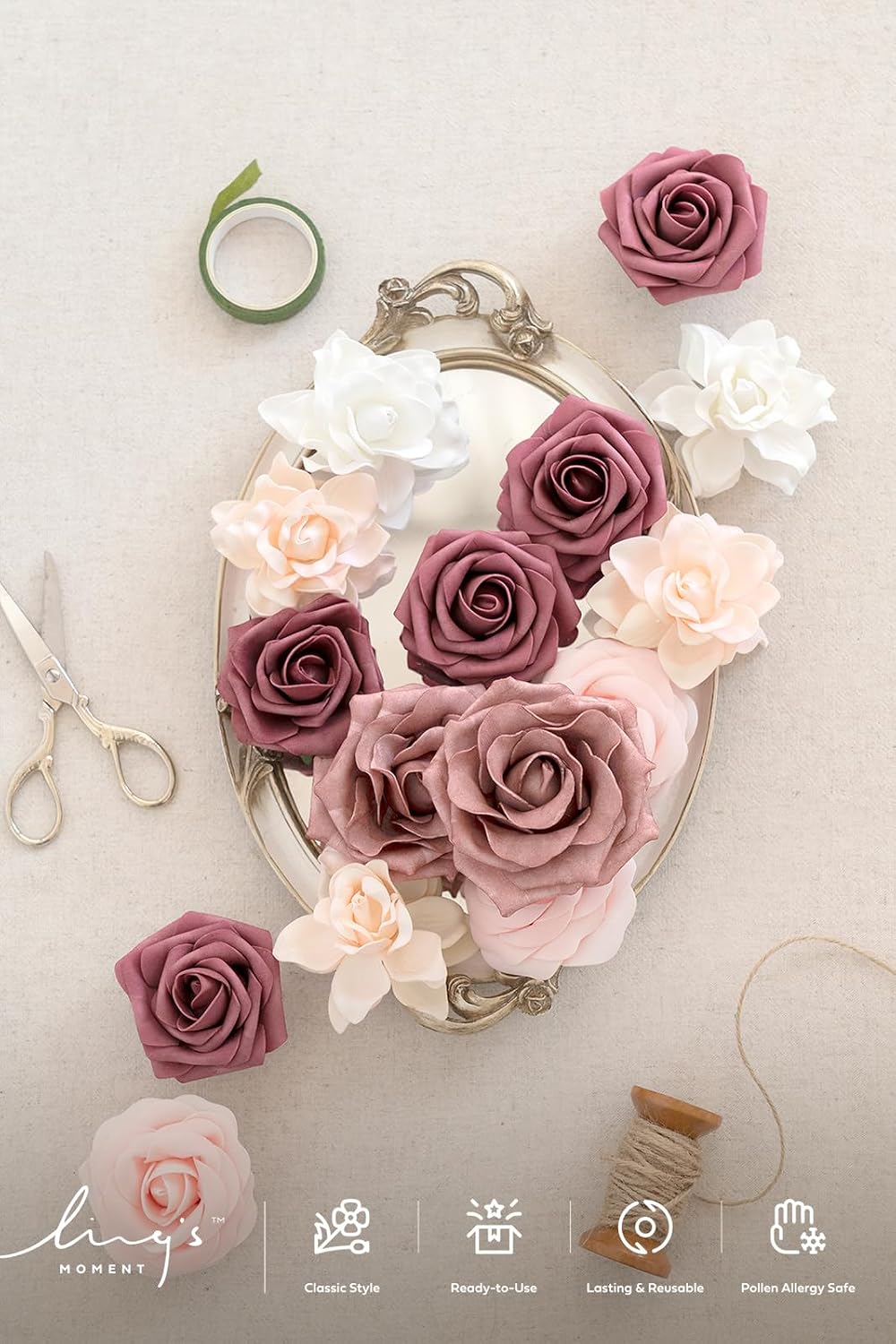 Artificial Flowers Fake Roses Faux Peony Foam Gardenia White | Foam Flower, Real Touch Filler Flower, Indoor Outdoor Decor, Table Centerpieces, Wedding Bouquets, Floral Arrangments, 23pcs