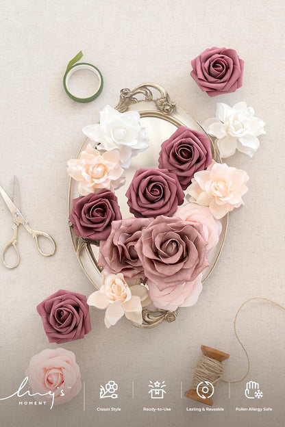 Artificial Flowers Fake Roses Faux Peony Foam Gardenia White | Foam Flower, Real Touch Filler Flower, Indoor Outdoor Decor, Table Centerpieces, Wedding Bouquets, Floral Arrangments, 23pcs