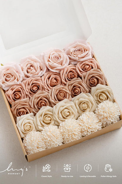 Artificial Flowers Fake Roses Faux Peony Foam Gardenia White | Foam Flower, Real Touch Filler Flower, Indoor Outdoor Decor, Table Centerpieces, Wedding Bouquets, Floral Arrangments, 23pcs