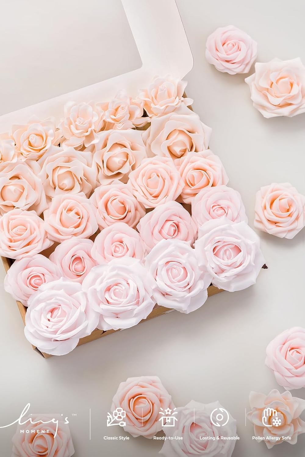 Artificial Flowers Fake Roses Faux Peony Foam Gardenia White | Foam Flower, Real Touch Filler Flower, Indoor Outdoor Decor, Table Centerpieces, Wedding Bouquets, Floral Arrangments, 23pcs