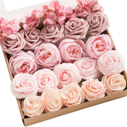 Artificial Flowers Fake Roses Faux Peony Foam Gardenia White | Foam Flower, Real Touch Filler Flower, Indoor Outdoor Decor, Table Centerpieces, Wedding Bouquets, Floral Arrangments, 23pcs