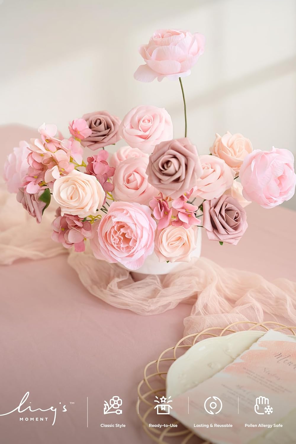 Artificial Flowers Fake Roses Faux Peony Foam Gardenia White | Foam Flower, Real Touch Filler Flower, Indoor Outdoor Decor, Table Centerpieces, Wedding Bouquets, Floral Arrangments, 23pcs