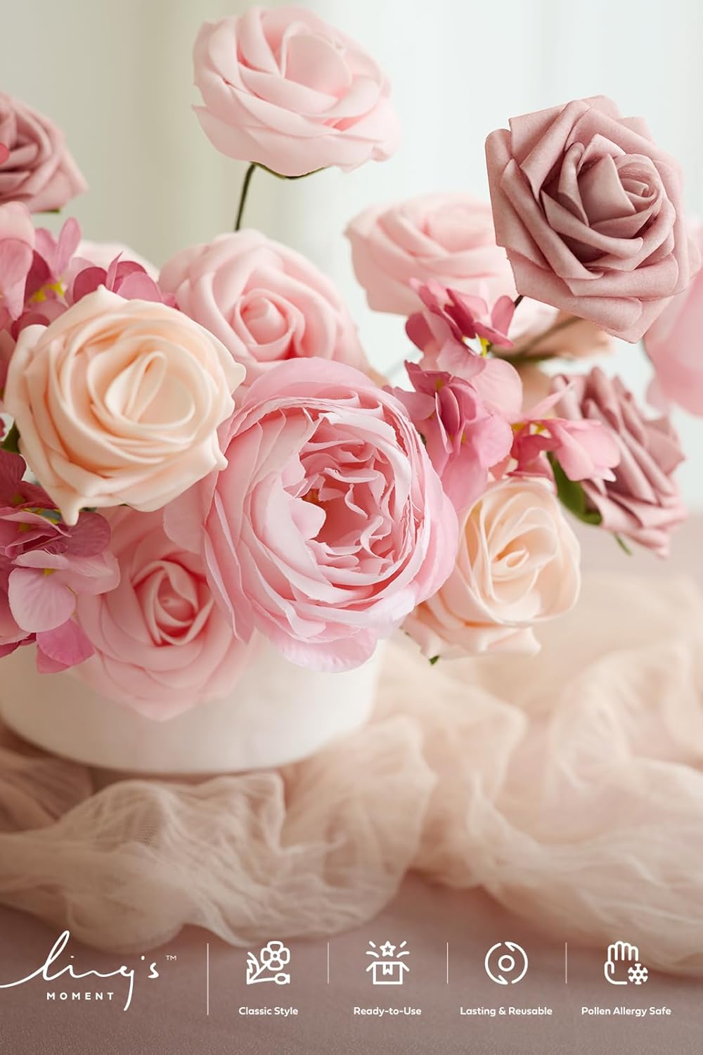 Artificial Flowers Fake Roses Faux Peony Foam Gardenia White | Foam Flower, Real Touch Filler Flower, Indoor Outdoor Decor, Table Centerpieces, Wedding Bouquets, Floral Arrangments, 23pcs