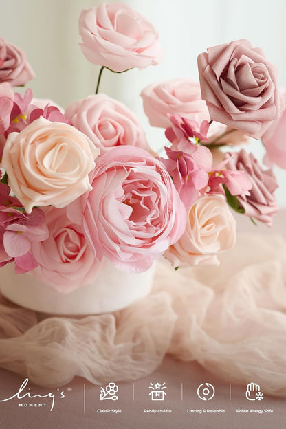 Artificial Flowers Fake Roses Faux Peony Foam Gardenia White | Foam Flower, Real Touch Filler Flower, Indoor Outdoor Decor, Table Centerpieces, Wedding Bouquets, Floral Arrangments, 23pcs