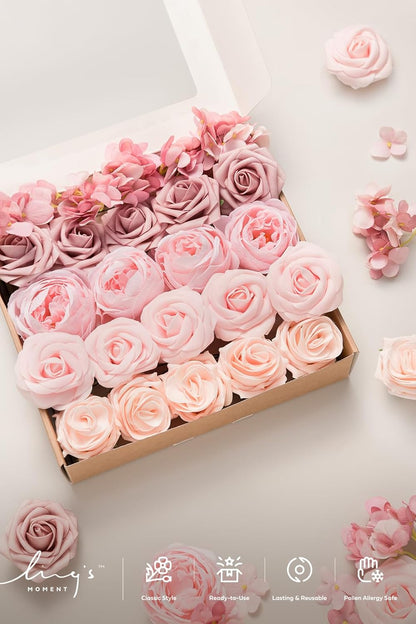 Artificial Flowers Fake Roses Faux Peony Foam Gardenia White | Foam Flower, Real Touch Filler Flower, Indoor Outdoor Decor, Table Centerpieces, Wedding Bouquets, Floral Arrangments, 23pcs