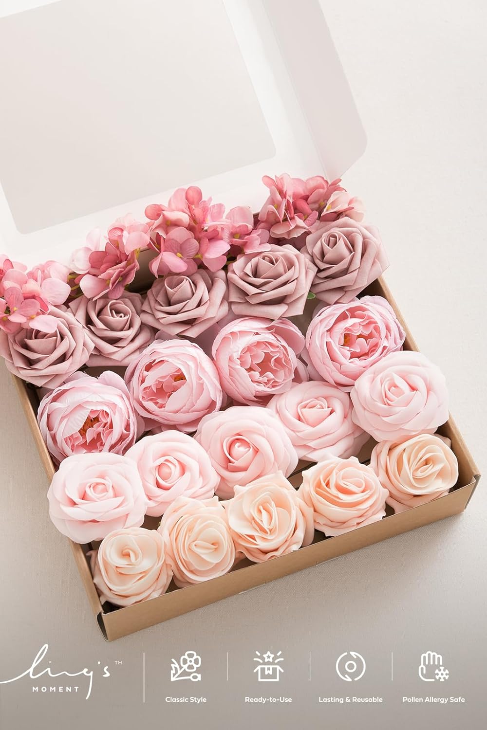 Artificial Flowers Fake Roses Faux Peony Foam Gardenia White | Foam Flower, Real Touch Filler Flower, Indoor Outdoor Decor, Table Centerpieces, Wedding Bouquets, Floral Arrangments, 23pcs
