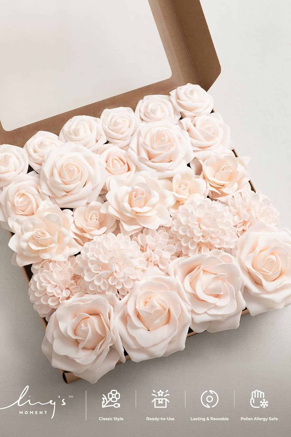 Artificial Flowers Fake Roses Faux Peony Foam Gardenia White | Foam Flower, Real Touch Filler Flower, Indoor Outdoor Decor, Table Centerpieces, Wedding Bouquets, Floral Arrangments, 23pcs