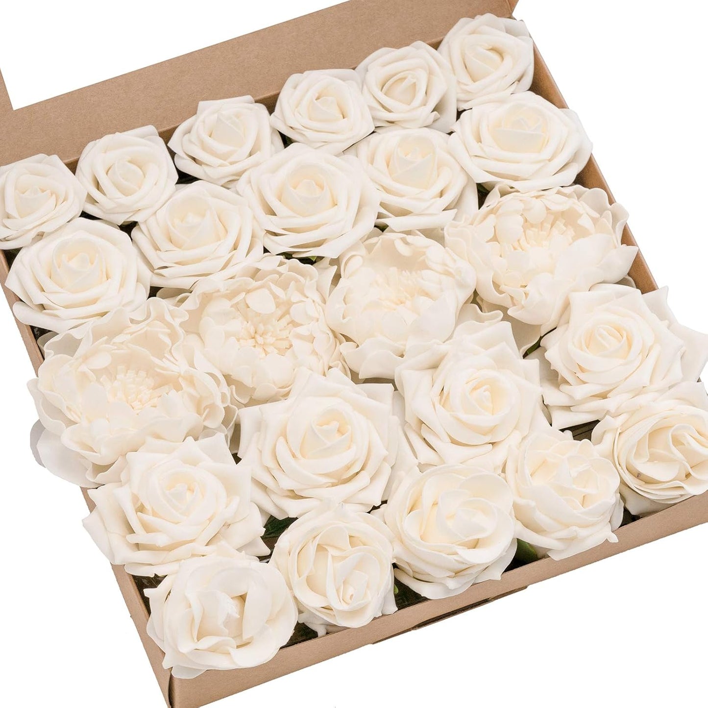 Artificial Flowers Fake Roses Faux Peony Foam Gardenia White | Foam Flower, Real Touch Filler Flower, Indoor Outdoor Decor, Table Centerpieces, Wedding Bouquets, Floral Arrangments, 23pcs