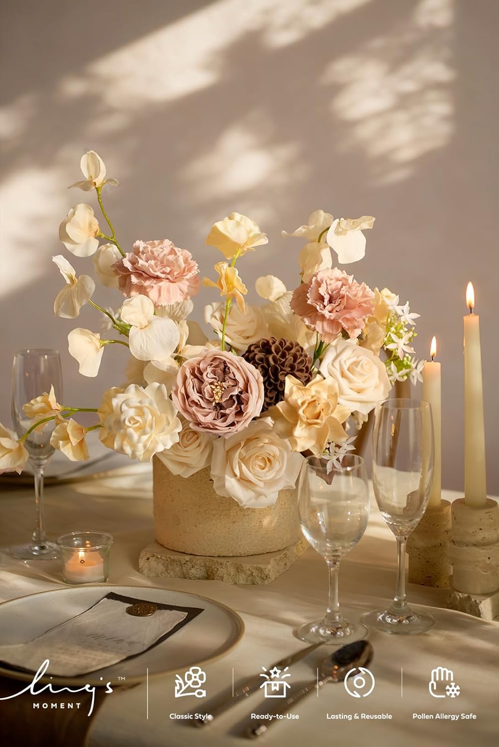 Artificial Flowers Fake Roses Faux Peony Foam Gardenia White | Foam Flower, Real Touch Filler Flower, Indoor Outdoor Decor, Table Centerpieces, Wedding Bouquets, Floral Arrangments, 23pcs