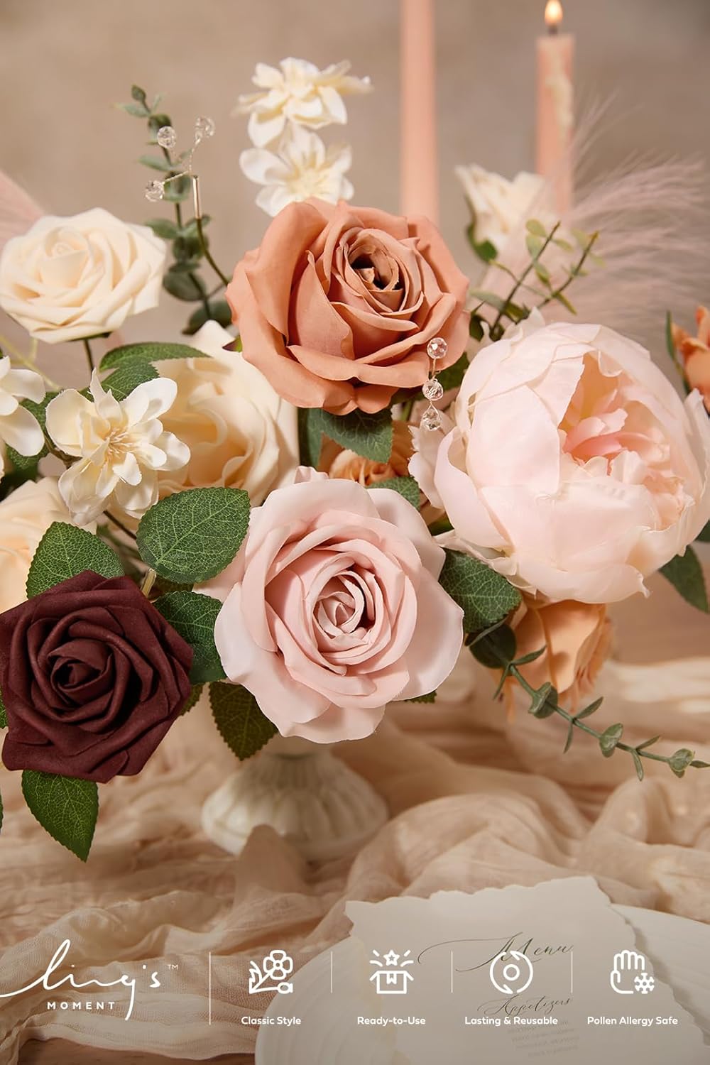 Artificial Flowers Fake Roses Faux Peony Foam Gardenia White | Foam Flower, Real Touch Filler Flower, Indoor Outdoor Decor, Table Centerpieces, Wedding Bouquets, Floral Arrangments, 23pcs