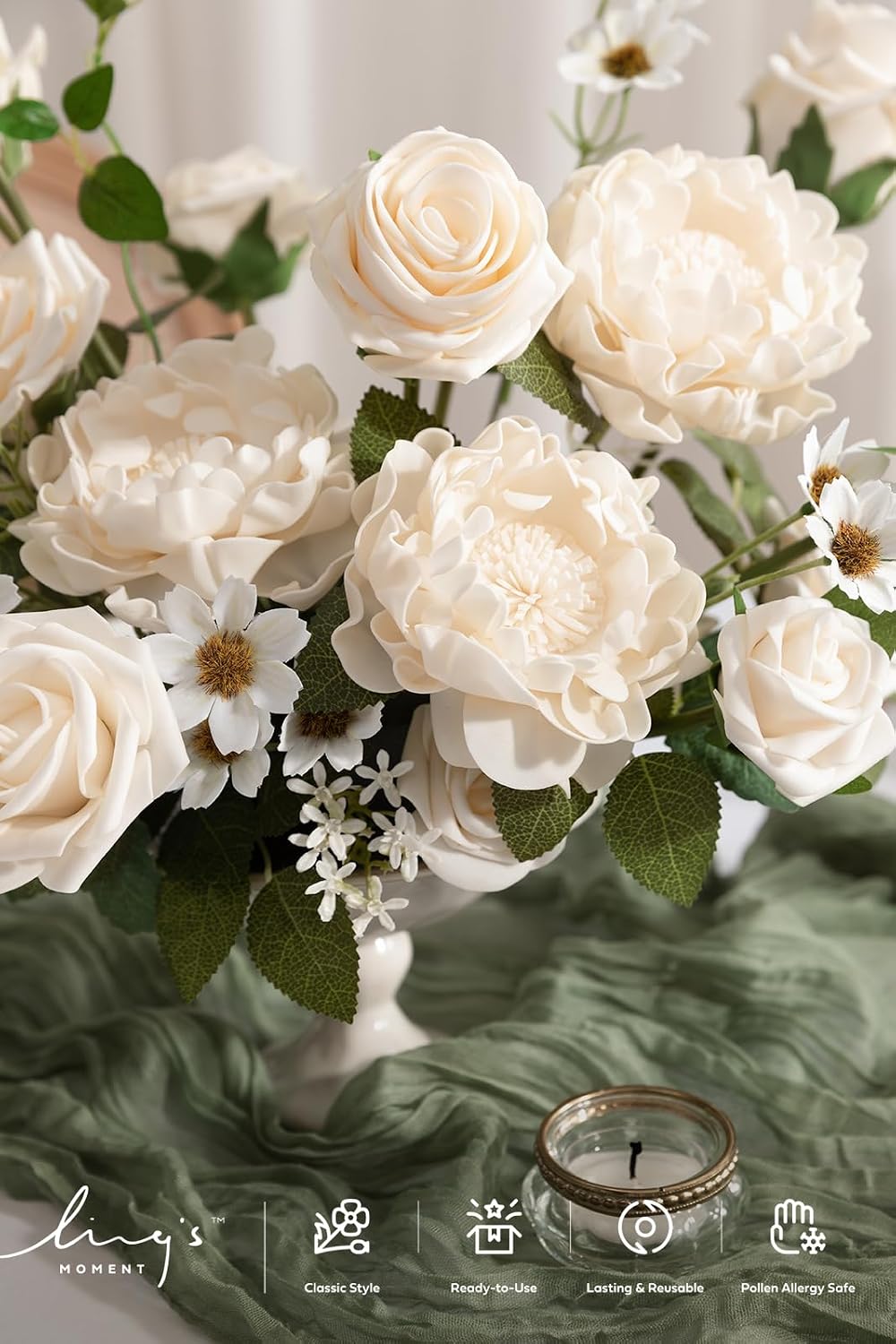 Artificial Flowers Fake Roses Faux Peony Foam Gardenia White | Foam Flower, Real Touch Filler Flower, Indoor Outdoor Decor, Table Centerpieces, Wedding Bouquets, Floral Arrangments, 23pcs