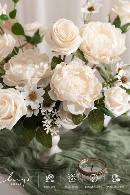Artificial Flowers Fake Roses Faux Peony Foam Gardenia White | Foam Flower, Real Touch Filler Flower, Indoor Outdoor Decor, Table Centerpieces, Wedding Bouquets, Floral Arrangments, 23pcs