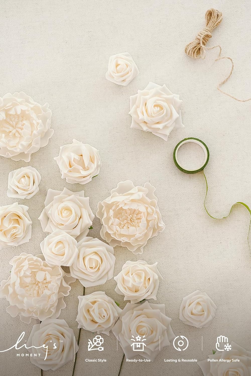 Artificial Flowers Fake Roses Faux Peony Foam Gardenia White | Foam Flower, Real Touch Filler Flower, Indoor Outdoor Decor, Table Centerpieces, Wedding Bouquets, Floral Arrangments, 23pcs