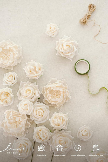 Artificial Flowers Fake Roses Faux Peony Foam Gardenia White | Foam Flower, Real Touch Filler Flower, Indoor Outdoor Decor, Table Centerpieces, Wedding Bouquets, Floral Arrangments, 23pcs