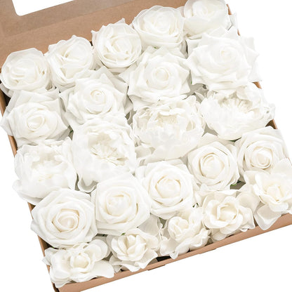 Artificial Flowers Fake Roses Faux Peony Foam Gardenia White | Foam Flower, Real Touch Filler Flower, Indoor Outdoor Decor, Table Centerpieces, Wedding Bouquets, Floral Arrangments, 23pcs
