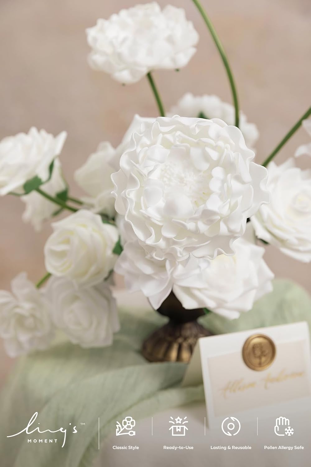 Artificial Flowers Fake Roses Faux Peony Foam Gardenia White | Foam Flower, Real Touch Filler Flower, Indoor Outdoor Decor, Table Centerpieces, Wedding Bouquets, Floral Arrangments, 23pcs