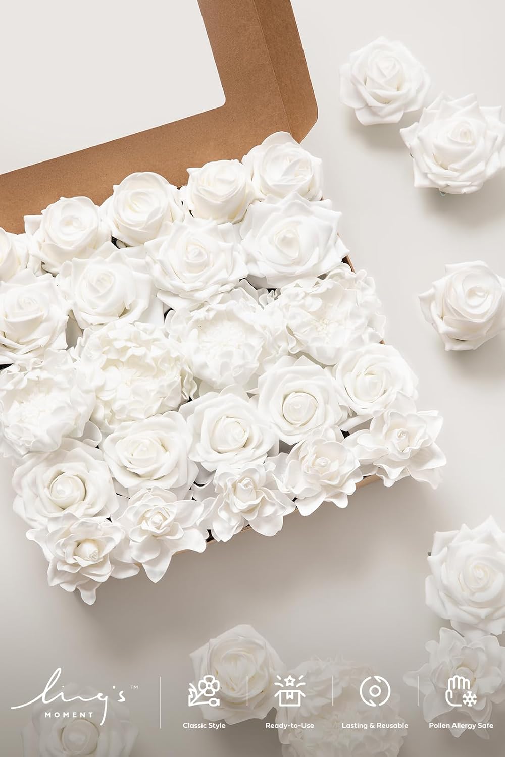 Artificial Flowers Fake Roses Faux Peony Foam Gardenia White | Foam Flower, Real Touch Filler Flower, Indoor Outdoor Decor, Table Centerpieces, Wedding Bouquets, Floral Arrangments, 23pcs