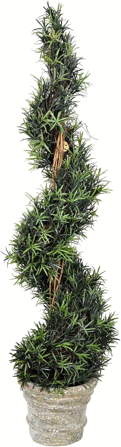 Everyday Artificial Spiral Rosemary Tree 54 Inch Tall - Potted Natural Green Topiary - Indoor Home Living Room Office Faux Decor - Maintenance Free