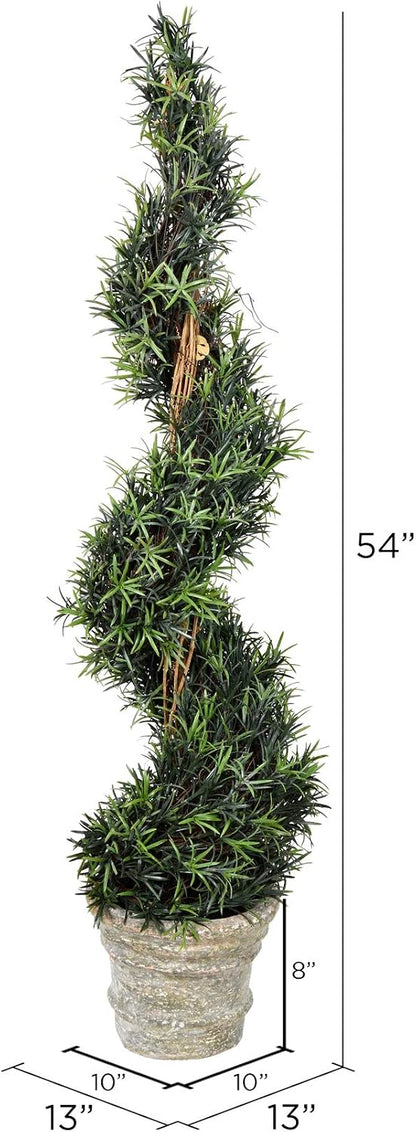 Everyday Artificial Spiral Rosemary Tree 54 Inch Tall - Potted Natural Green Topiary - Indoor Home Living Room Office Faux Decor - Maintenance Free