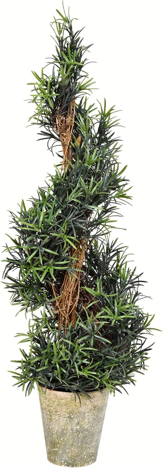 Everyday Artificial Spiral Rosemary Tree 54 Inch Tall - Potted Natural Green Topiary - Indoor Home Living Room Office Faux Decor - Maintenance Free