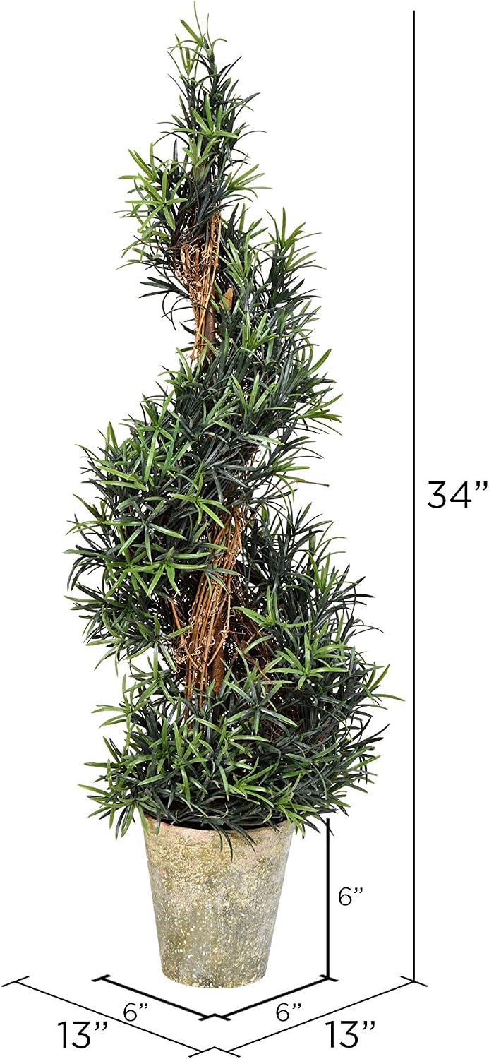 Everyday Artificial Spiral Rosemary Tree 54 Inch Tall - Potted Natural Green Topiary - Indoor Home Living Room Office Faux Decor - Maintenance Free