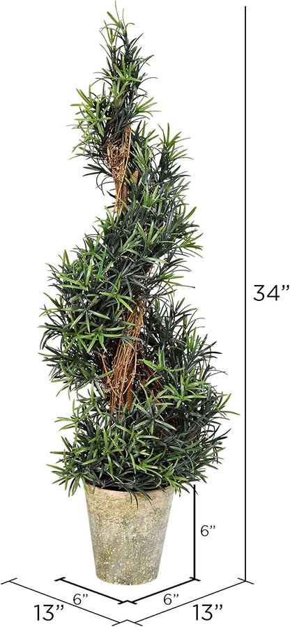 Everyday Artificial Spiral Rosemary Tree 54 Inch Tall - Potted Natural Green Topiary - Indoor Home Living Room Office Faux Decor - Maintenance Free