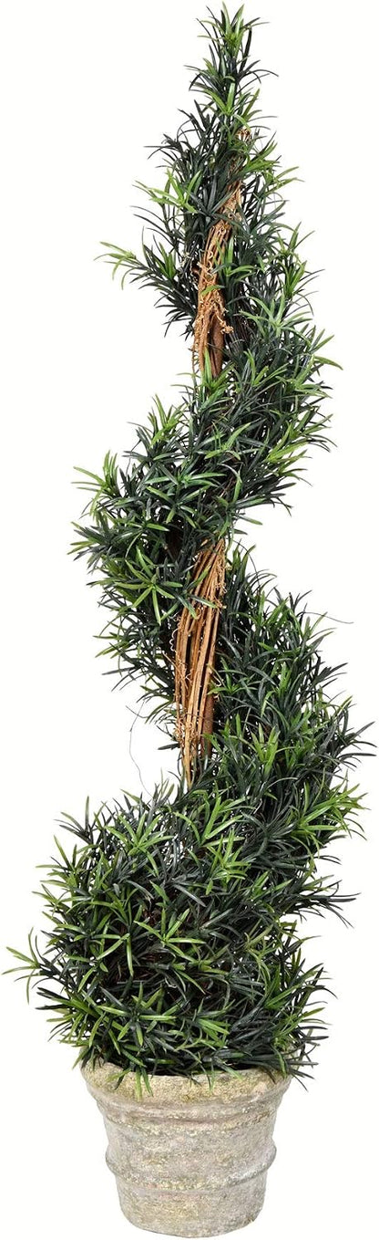Everyday Artificial Spiral Rosemary Tree 54 Inch Tall - Potted Natural Green Topiary - Indoor Home Living Room Office Faux Decor - Maintenance Free