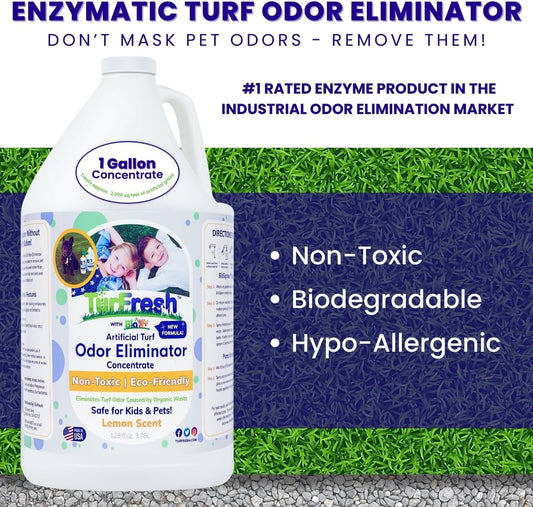 BioX Artificial Turf Odor Eliminator – Yard Deodorizer for Dog Urine & Feces – Natural Concentrate Outdoor Cleaner – Safe for Kids & Pets – 1 Gallon Fresh Cut Grass Scent