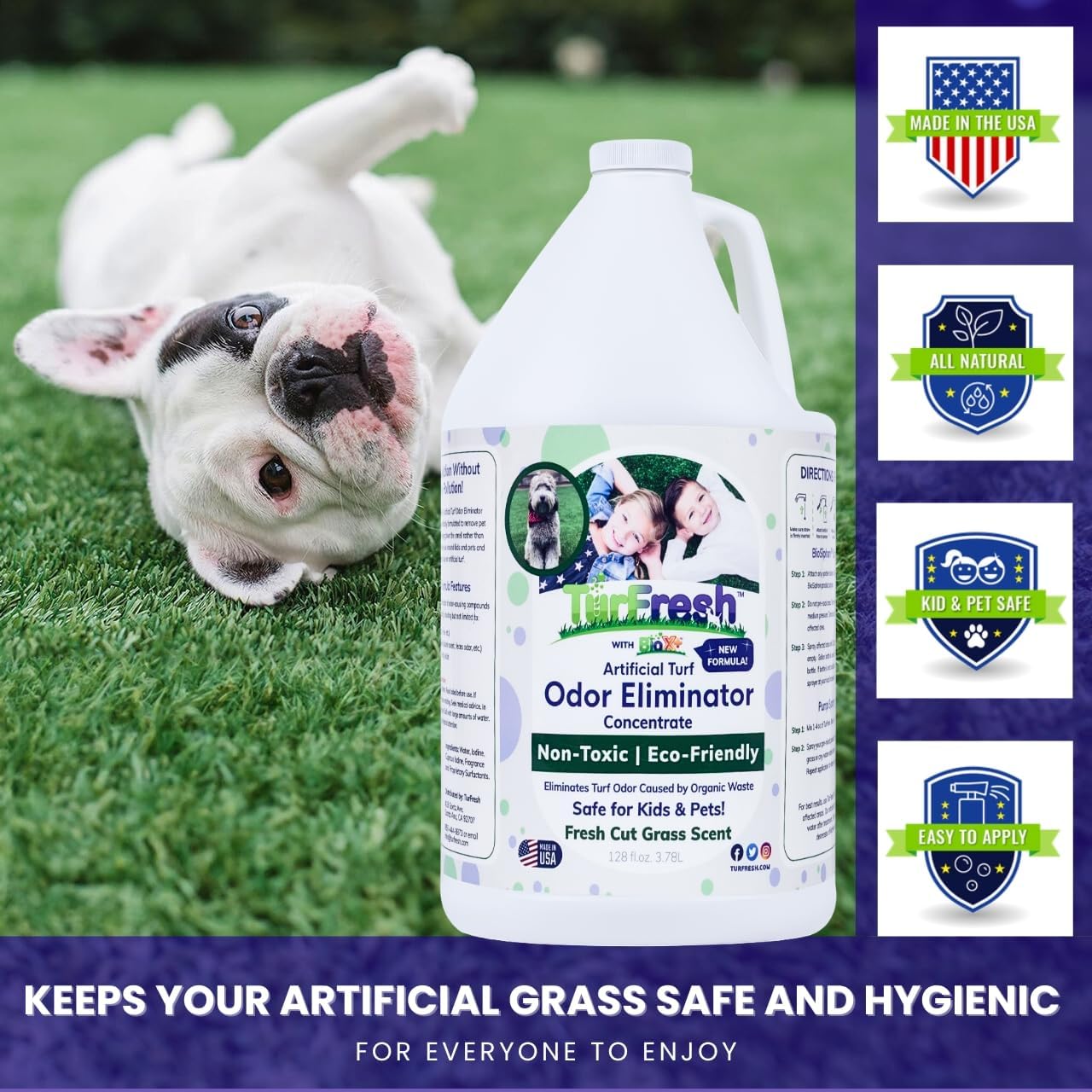BioX Artificial Turf Odor Eliminator – Yard Deodorizer for Dog Urine & Feces – Natural Concentrate Outdoor Cleaner – Safe for Kids & Pets – 1 Gallon Fresh Cut Grass Scent